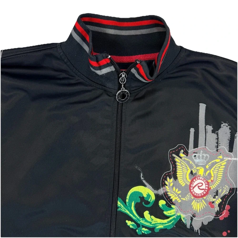 Vintage Y2K Boys Money Graphic Track Jacket M 10–12 Black Zip Streetwear Request - Picture 3 of 11